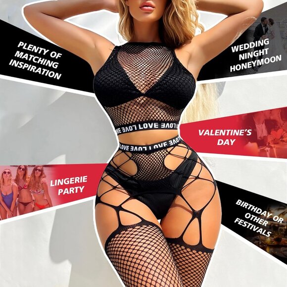 Naughty Black Fishnet Bodysuit - Alluring Plus Size Teddy for Every Occasion - Picture 6 of 6
